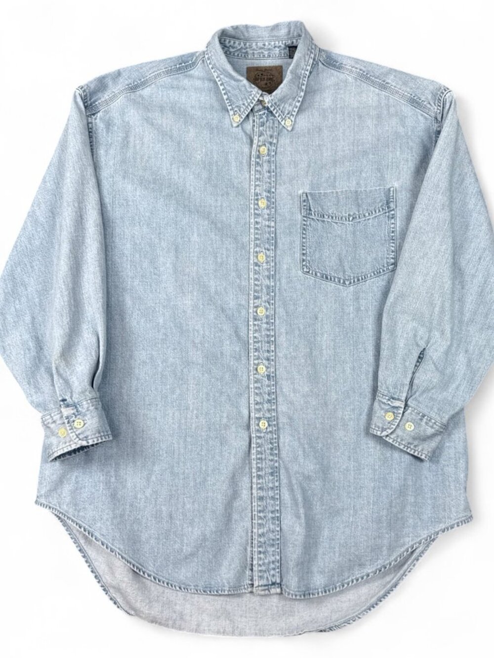 GAP Denim Basics Men's L Light Blue Chambray Button Down Shirt Vintage Patch
